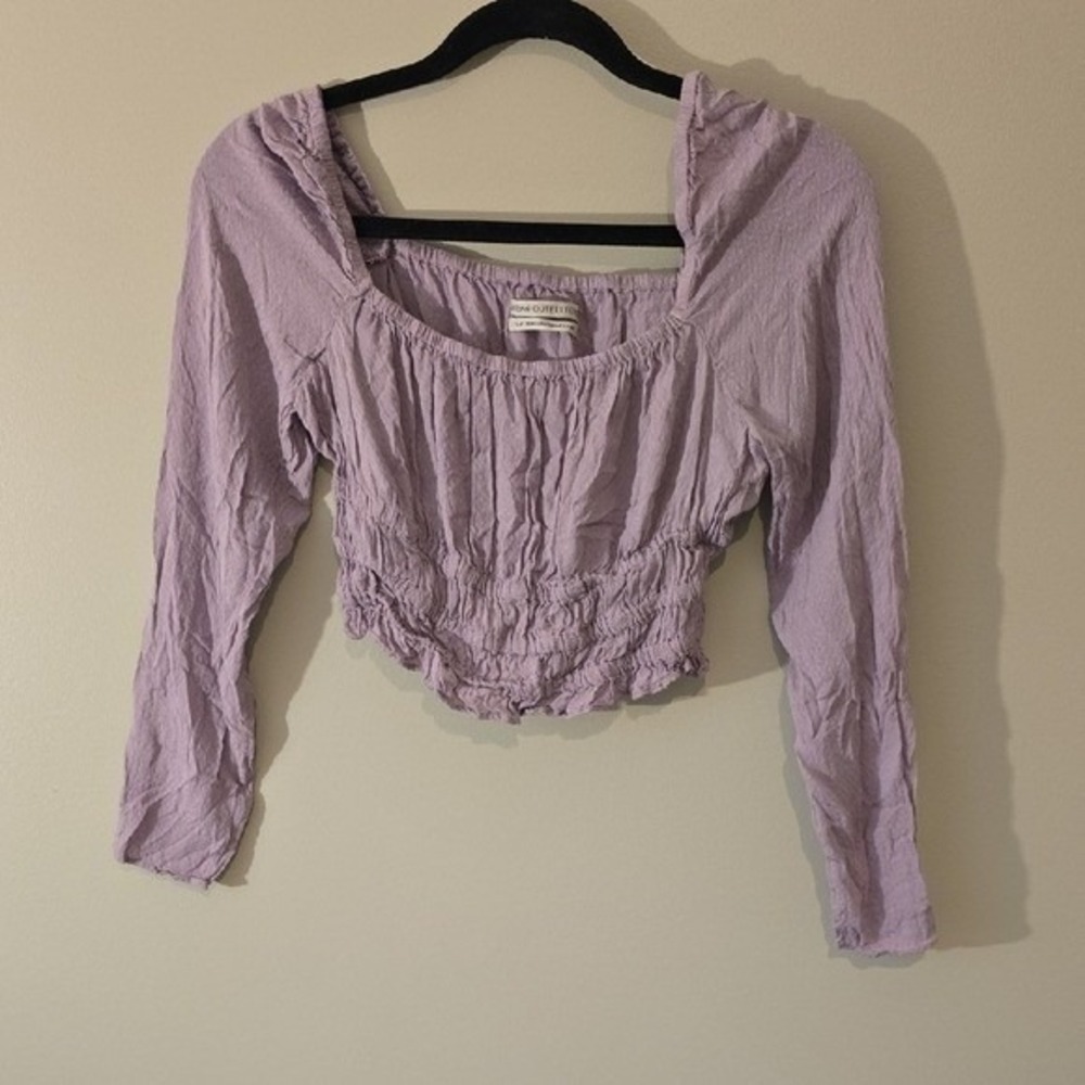 Urban Outfitters Y2K Womens Smocked Milkmaid Top Long Sleeve Festival Purple | S